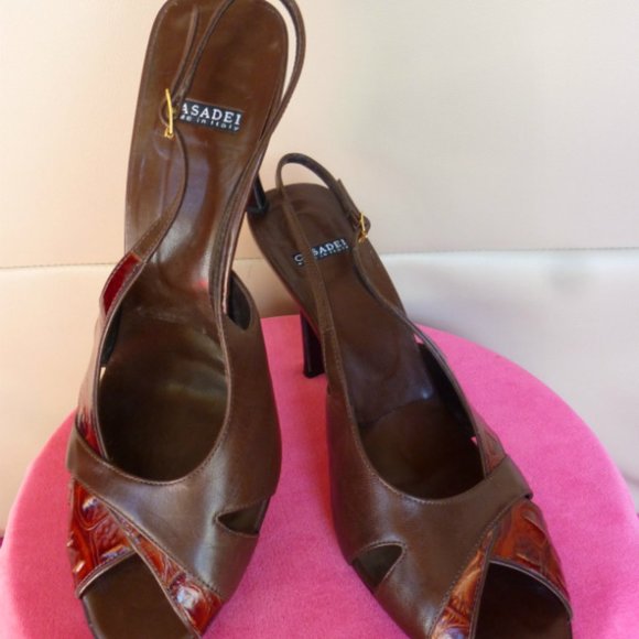 CASADEI ITALY LEATHER GENUINE CROCODILE SLINGBACKS - Picture 10 of 13
